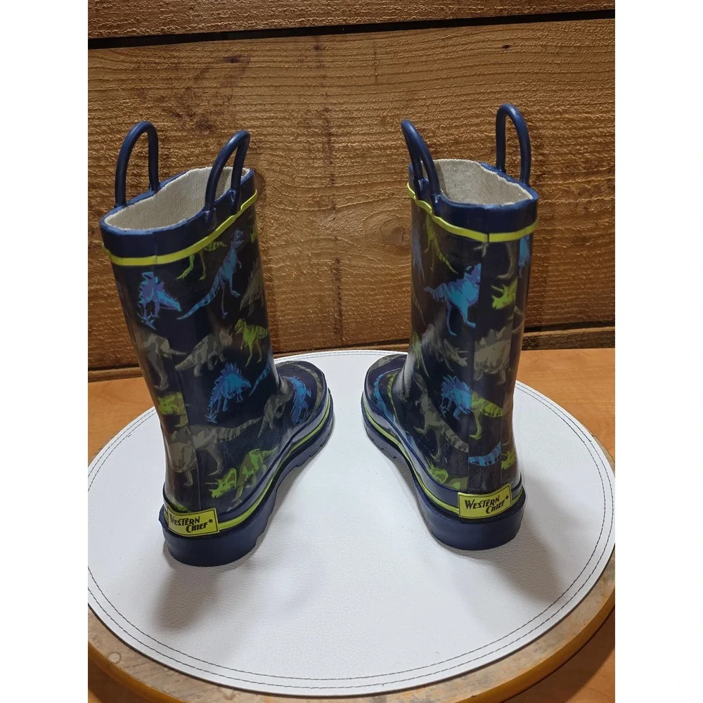 Western Chief Kids Dinosaur Friends Navy Blue Rubber Rain Boots Size 12 2410634P